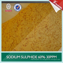 Sulfuro de sodio 60% Min Flakes amarillos Fe: 30ppm Max